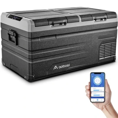 Abbildung von AAOBOSI Kompressor Kühlbox 90 L, Auto mit Zwei Zonen und APP WIFI, 12/24 V DC 100 240 AC für Auto, Lkw, Boot, Reisemobil, Camping
