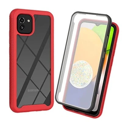 Abbildung von XINNI Hülle für Samsung Galaxy A03, 360 Grad Stoßfeste Schutzhülle mit Integriertem Bildschirmschutz, Robuster Bumper Outdoor Full Body Case, Rot