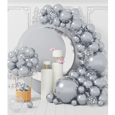 Abbildung von AULE Luftballon Girlande Silber: 100 Stück Silberne Ballons Set Ballongirlande Latex Luftballons für Hochzeit Graduation Junggesellenabschied Geburtstag Deko