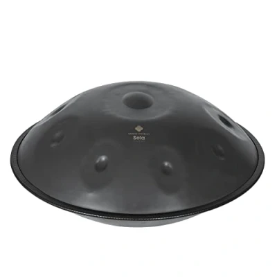 Abbildung von Sela Melody Handpan Dunkelgrau C# Kurd Stimmung rostfrei&amp;korrosionsbeständig klangvolles Percussion Instrument Steel Hand Pan 57 cm groß ohne Störgeräusche mit gepolsteter Tasche, Schwarz matt, SE 308