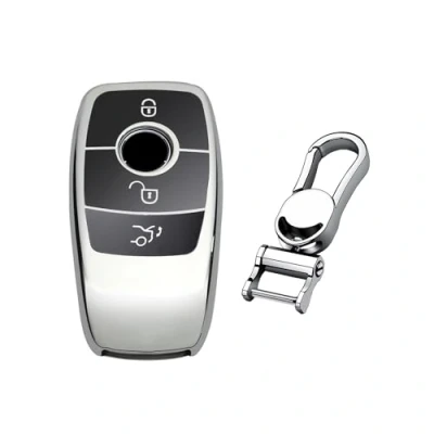 Abbildung von M.JVisun TPU Weich Autoschlüssel Fall für Mercedes Benz 2019 2022 A Klasse C G 2017 E 2018 2021 S Silikon Schlüssel Hülle Glänzend Silber Metall Schlüsselbund