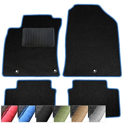 Abbildung von moto MOLTICO Fußmatten Auto Velours Autoteppiche Schwarz Automatten Set 4 teilig passend für Kia Picanto II 2011 2017 (Blaue Ziernähte)