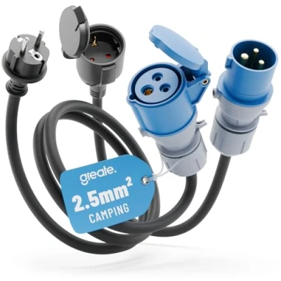 Abbildung von greate CEE Adapter Set Schuko Stecker auf Kupplung &amp; 230V IP44 Schutz Kupplung, Strom für Camping, CE