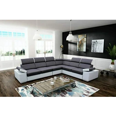 Abbildung von All4All Ecksofa mit Schlaffunktion Ariva Sofa Bettkasten Schlafsofa 334 cm x 264 Wohnlandschaft L Form verstellbare Kopfstützen Grau/Weiß Gewebe Kunstleder Linke Seite 19