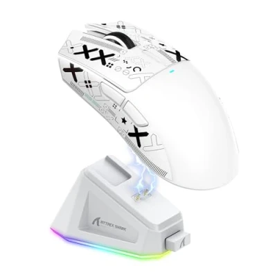 Abbildung von ATTACK SHARK X11 Gaming Mouse mit Magnetic Charging Dock, PixArt PAW3311 Sensor, BT/2.4G Wireless/Wired Grip Tape, 22000 DPI, Gamer Mice for Win11/Xbox/PS/Mac (White)