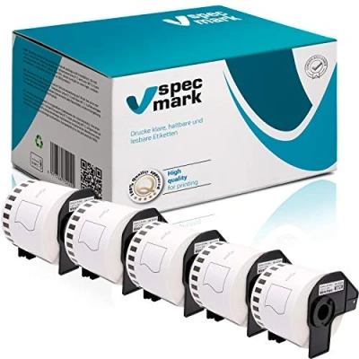 Abbildung von specmark 5 Rollen Endlosetiketten kompatibel mit Brother DK 22205 62mm x 30,48m Etiketten für allen QL Etikettendruckern 570 700 800