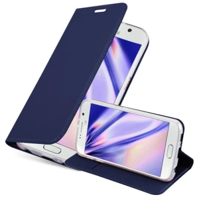 Abbildung von Cadorabo Hülle kompatibel mit Samsung Galaxy S6 aus Premium Kunst Leder Flip Klappbare Stoßfeste Magnetische [Standfunktion] [Kartenfächern] Cover für Tasche in Blau