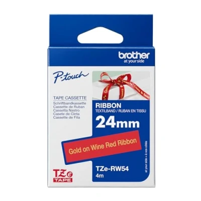 Abbildung von Original Brother textiles Schriftband TZe RW54 gold auf weinrot 24 mm breit, 4 m lang (u.a. für P touch H200, H100LB/R, H105, E100/VP, D200/BW/VP, D210/VP,Cube, Cube Plus)