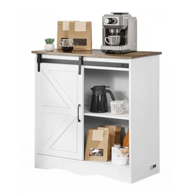 Abbildung von VEVOR Kaffeebarschrank 3 stufiger Kaffeebartisch mit Scheunentüren Braun/Weiß