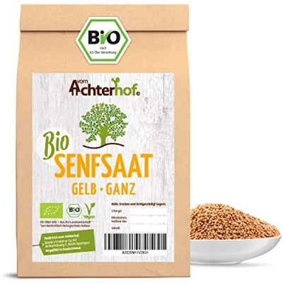 Abbildung von Bio Senfsamen Senfsaat Senfkörner (250g) ganz gelb auch weiß genannt vom Achterhof ideal zur Senf Herstellung