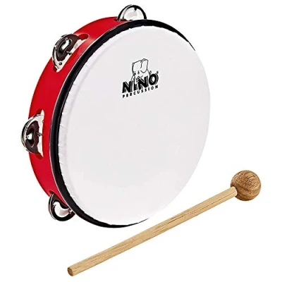 Abbildung von Nino Percussion Headed Tambourine Instrument Musikinstrument für Kinder ab 5 Jahren Durchmesser 8 Zoll Kunststoff, Rot (NINO51R)
