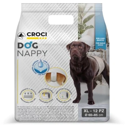Abbildung von Croci Hundewindel Hundewindeln Hundeunterhosen zum Pinkeln Hygiene Windel für Rüden, geruchshemmend, Einweg, 12 Stück, Größe XL, 60 85 cm