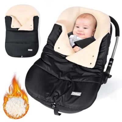 Abbildung von Orzbow Fußsack Babyschale Winter,Universell Einschlagdecke Winter mit Verstellbarem Kragen,Warmes Berbervlies Futter,Reißverschluss,passend für Maxi Cosi,Cybex,Römer usm. (Schwarz)