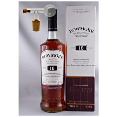 Abbildung von Bowmore 18 Jahre Islay Single Malt Whisky + Glaskugelportionierer zum feinen Dosieren