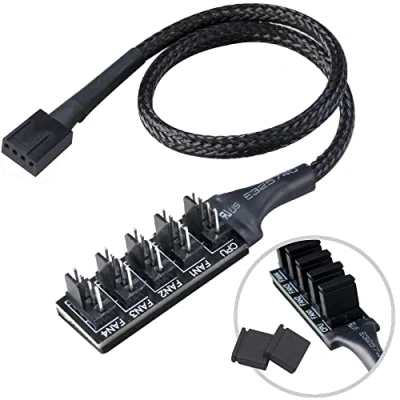 Abbildung von Akasa FLEXA FP5H PWM Lüfter Hub 5 Wege Splitter Kabel schwarz ummanteltes geflochtenes 4 polig 30 cm AK CBFA08 30BK
