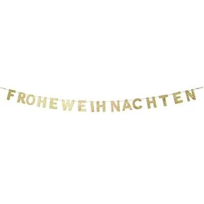 Abbildung von Riffelmacher Girlande mit Schriftzug Frohe Weihnachten 190x10 cm 12454 Gold Türschmuck Wandschmuck Weihnachtszeit Adventszeit Holzbuchstaben Goldglitter