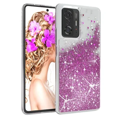 Abbildung von EAZY CASE Hülle kompatibel mit Xiaomi 11T 5G / Pro Schutzhülle Flüssig Glitzer, Handyhülle, Schutzhülle, Back Cover Glitter Flüssigkeit, TPU/Silikon, Transparent/Durchsichtig, Lila