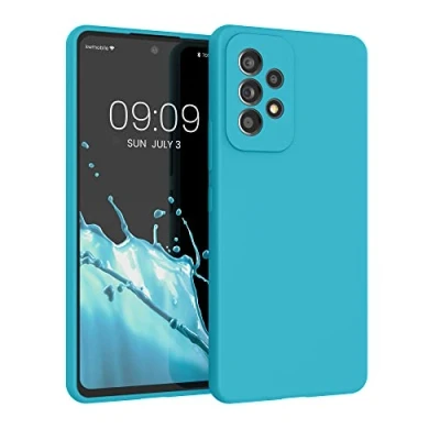 Abbildung von kwmobile Hülle kompatibel mit Samsung Galaxy A53 5G Silikon Handy Case Handyhülle weiche Oberfläche kabelloses Laden Cool Glacier