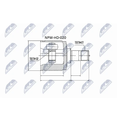 Abbildung von NTY NPW HD 020 Gelenksatz Vorderachse rechts, getriebeseitig HONDA: CR V 3, CIVIC 8 Hatchback, ACCORD