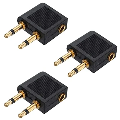 Abbildung von 3 Stück Flugzeug Audio Stecker, Buchse, Airline Flugzeugadapter, Überzogen Adapter, für Kopfhörer 2 * 3.5mm Mono Klinke, Stecker auf Dual Channel Stereo Buchse