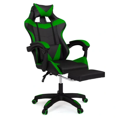 Abbildung von Verstellbarer und neigbarer Gamer Sessel mit Fußstütze Kissen in Schwarz Grün IDMarket