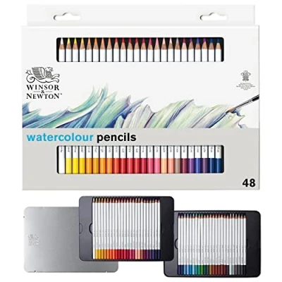 Abbildung von Winsor &amp; Newton 0490057 präzisions Aquarellstifte im Set, 48 lebendige Farben, hochwertige Künstlerpigmente für farbkräftiges Malen in mehreren Schichten, höchste Farbbrillanz