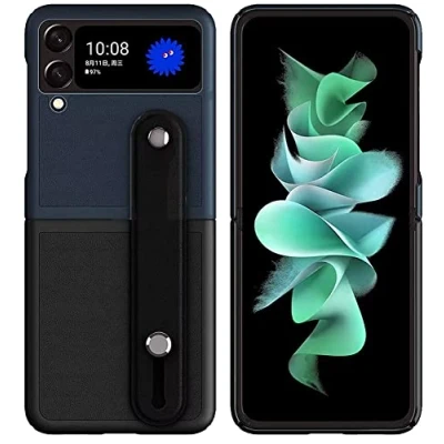 Abbildung von Topme handyhülle hülle fur Samsung Galaxy Z Flip4 5G Case Schutzhülle, Robuste PC mit Handschlaufe.Schwarz