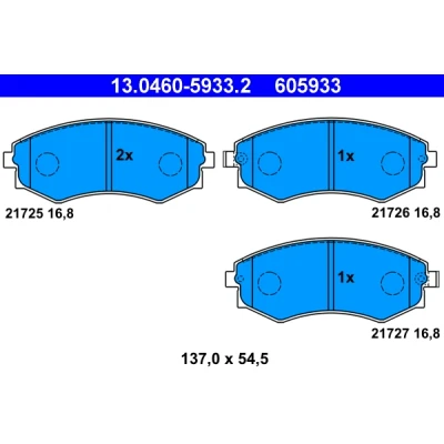 Abbildung von ATE 13.0460 5933.2 Bremsbelagsatz mit akustischer Verschleißwarnung HYUNDAI: Matrix, SONATA 4, Elantra III Schrägheck, NISSAN: 200SX, Primera Kombi