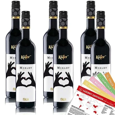 Abbildung von Käfer Merlot IGP, trocken, sortenreines Weinpaket + VINOX Winecards (6x0,75l)