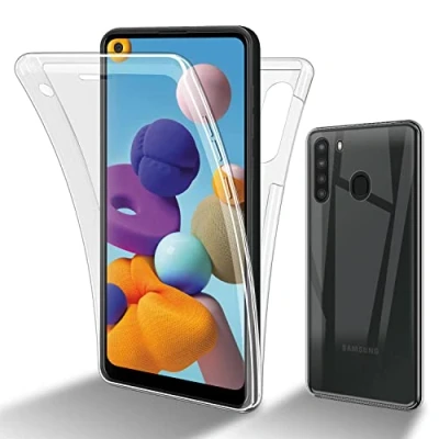 Abbildung von Cadorabo Hülle kompatibel mit Samsung Galaxy A21 Schutzhülle TPU Silikon Case 360 Slim Kratzfest Weiche Gummi Rundumschutz für in Transparent