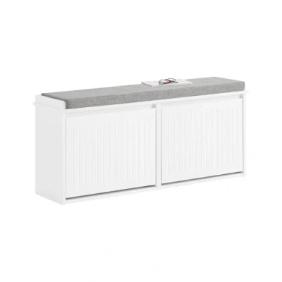 Abbildung von SoBuy Schuhkipper Schuhschrank mit 2 Klappen Schuhbank Sitzkissen Schuhkommode Sitzbank Weiß BHT ca. 100x46x26cm FSR98 XL W