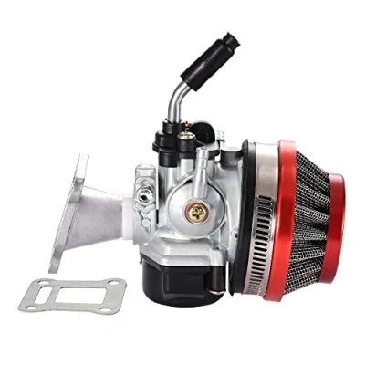 Abbildung von GOOFIT 2 Takt Tuning Vergaser mit Luftfilter Ersatz für 47cc 49cc Mini pocketbike ATV Gruppe Buggy Go Kart Gold Rot
