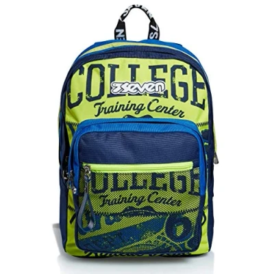 Abbildung von Seven Rucksack, Backpack für Schule, Uni &amp; Freizeit, Geräumige Schultasche Teenager, Mädchen und Jungen, mit Trinkflaschenfach, Farbig praktisch, italienisches Design, EXTRA FIT BRIGHT COLLEGE