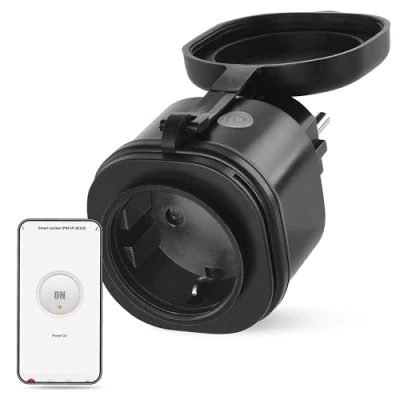 Abbildung von EMOS GoSmart ZigBee Outdoor Steckdose 16A, 2,4GHz Smart mit Timer und Stromzähler, IP44, manuell oder App gesteuert, kompatibel Amazon Alexa, Google Assistant, schwarz