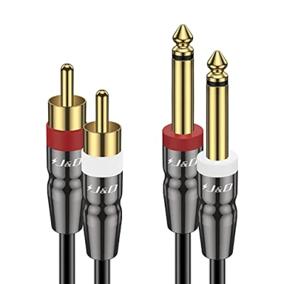 Abbildung von J&amp;D Dual 6,35 mm zu 2RCA Kabel, Heavy Duty 1/4 Männlich auf Cinch Adapter Stereo Audio Interconnect Viertel Zoll 4,5 Meter