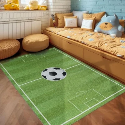Abbildung von Teppich Fußballstadion, SIMPEX24, Läufer, Höhe: 7 mm, Kinderteppich Fußballstadion Kinderzimmer Rutschfest Waschbar