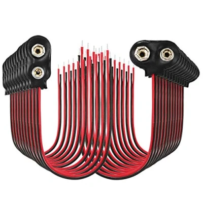Abbildung von 9V Batterie Clip Anschluss 20PCS Batterieclip für Blöcke Stecker Kabel Schwarz I Typ +Schrumpfschlauch