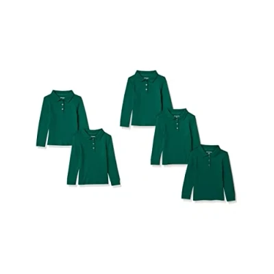Abbildung von Amazon Essentials Mädchen Langärmelige Interlock Poloshirts, 5er Pack, Dunkelgrün, 4 Jahre