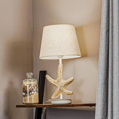 Abbildung von ONLI Tischlampe aus Holz Dekoration Stern mit Lampenschirm Stoff, Beige,