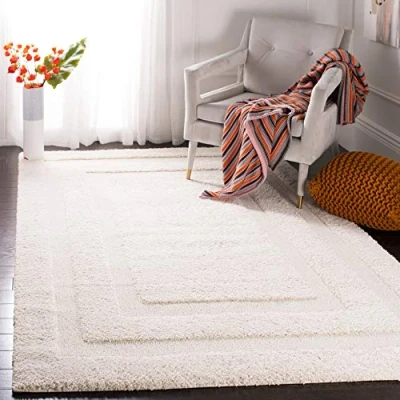 Abbildung von SAFAVIEH Zottelig Teppich für Wohnzimmer, Esszimmer, Schlafzimmer Florida Shag Collection, Hoher Flor, Creme und Creme, 122 X 183 cm