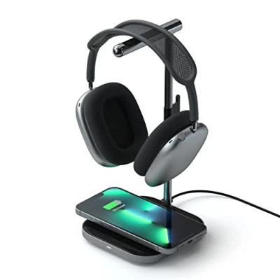 Abbildung von SATECHI 2 in 1 Kopfhörerständer mit kabellosem Ladegerät USB Typ C Ausgang und magnetischem Kompatibel iPhones 16/15/14/13/12 Anderen Qi fähigen Geräten