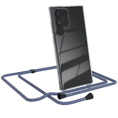 Abbildung von EAZY CASE Handykette kompatibel mit Samsung Galaxy S23 Ultra Kette zum Umhängen für Hülle Band aus Silikon transparente Handyhülle als Fallschutz in Blau Clips Schwarz