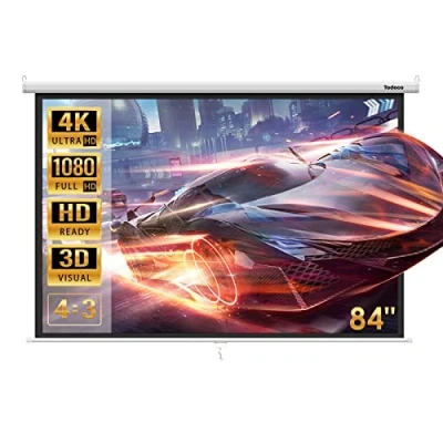 Abbildung von Todeco Leinwand, Hängeleinwand 84 Zoll 128 x 170 cm, Format 4:3, Heimkino mit 4K Full HD 3D, manuelle Rolloleinwand für und Präsentation