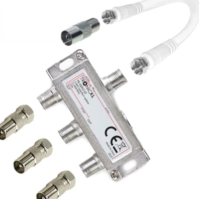 Abbildung von TronicXL SAT Verteiler IEC Breitband Kabel 3 fach TV Splitter DVB T Kabelfernsehen