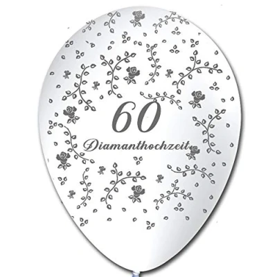 Abbildung von 10 weiße Luftballons 60 Diamanthochzeit, ca. 30 cm, Naturlatex