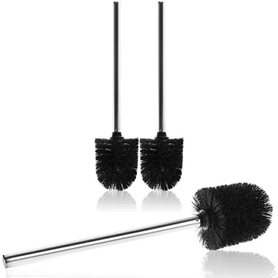 Abbildung von com four® 3X WC Bürste mit austauschbarem Bürstenkopf edle Toiletten rostfreiem Edelstahlgriff Klobürste Ø 8cm (03 Stück Ersatzbürste schwarz)