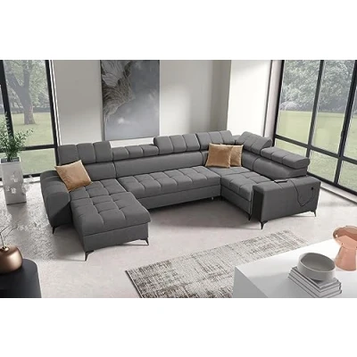Abbildung von All4All Ecksofa mit Schlaffunktion Gonti IV Mini 337x201 cm Schlafsofa Bettkasten Sofa in U Form Wohnlandschaft XXL Eckcouch Groß Seite Links Dunkelgrau Gewebe Modern 26