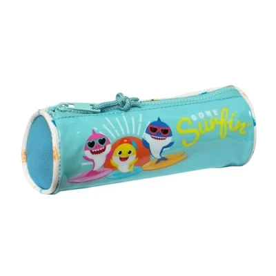 Abbildung von BABY SHARK SURFING Rundes Schulmäppchen, Federmäppchen für Kinder, ideal Kinder von 5 bis 14 Jahren, bequem und vielseitig, Qualität Stärke, 20 x 7 cm, Blau Weiß, blau/weiß, Estándar,