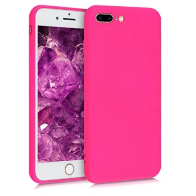 Abbildung von kwmobile Hülle kompatibel mit Apple iPhone 7 Plus/iPhone 8 Plus weiches TPU Silikon Case Cover geeignet für kabelloses Laden Neon Pink