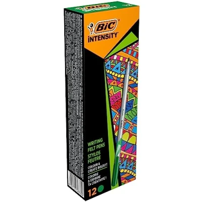 Abbildung von BIC Intensity Fineliner, Filzstifte Set mit 12 Stiften in Grün, mittlerer Spitze, Ideal für das Büro, Home Office oder die Schule